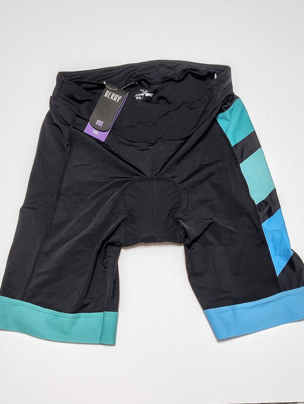 BEROY Women's 2XL Padded Black Cycling Shorts Blue Colorblock New With Tags